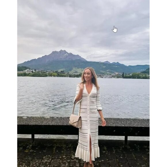 Sandro Striped Ruffled Wrap V-neck Knitted Long Dress Size 4 - Picture 7 of 12